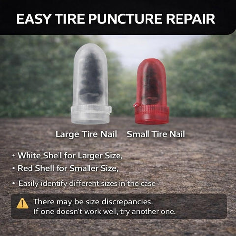 80 Piece Rubber Tire Repair Kit With Screw In Plugs For Quick DIY Tire Puncture Repair On Cars And Motorcycles Spiral Rubber Screws Heat Resistant Tire Fix showing large and small tire nails in white and red shells on a surface.