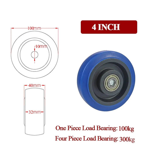Diagram and side view of 4-inch wheel from Set of 4 Heavy Duty Caster Wheels for Furniture and Industrial Equipment