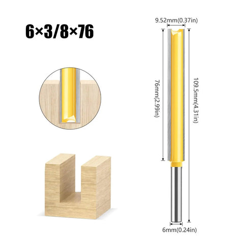 1/4 Inch Lengthened Straight Router Bit With Double Blade For Deep Slotting Clean Precise Groovin Cutter Perfect For Woodworking And Cabinetry Projects on wood.
