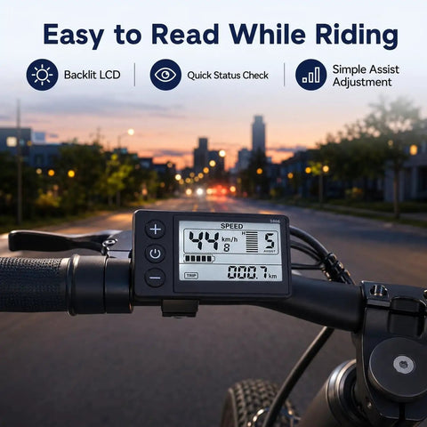 Electric Bike LCD Display Panel For 22.2 Mm Handlebars With Waterproof Plug, Meter For 24V 36V 48V E Bikes, S866 Compatible Digital Display Screen, Fits Road, Mountain, And Commuter Ebikes, Stable Mounting For City Streets