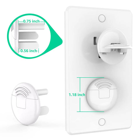 32 Pack Hidden Handle Outlet Covers For 3-Prong Outlets Easy For Adults To Remove And Kid-Proof Baby Proofing Electrical Socket Caps Safe Power Outlet Protectors For Childproofing Homes, showing dimensions and close-up details.