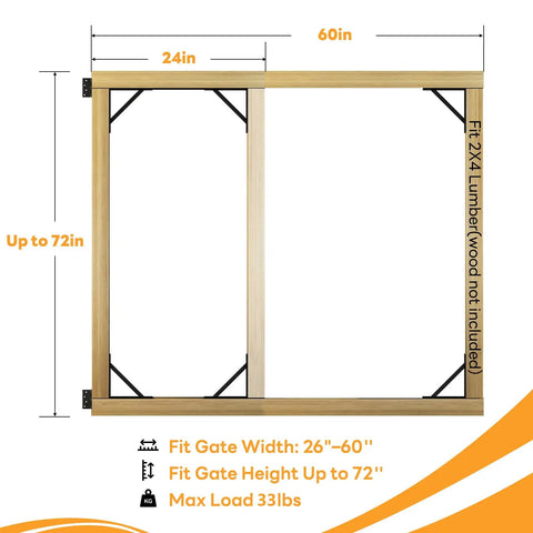 No Sag Gate Bracket Kit With Left Opening Latch Heavy Duty Gate Reinforcement Hardware For Wooden Fence Gates 26 To 60 Inches Wide And Up To 72 Inches High Black, 24in and 60in layout