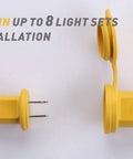 Close-up of yellow connectors on the Beast Bright 100 Foot LED Construction String Light With 10 Bulbs, Industrial Grade Work Lighting
