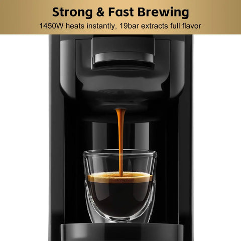 Single Serve Espresso Machine for Nespresso Pods Compatible with Original and Other Brands, Adjustable Brew Size, 19 Bar Pressure