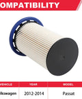 VW Passat 2012 2013 2014 2.0L TDi Diesel Fuel Filter Replacement Replaces PU8008 7N0127177 DF99057 7N0127177B image
