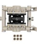 Workhorse Double Diaphragm Pump 13 GPM at 100 PSI Built for Tough Industrial Water Transfer and Fluid Handling Model 66605J388 front view, polypropylene pump body