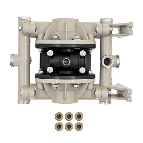 Workhorse Double Diaphragm Pump 13 GPM at 100 PSI Built for Tough Industrial Water Transfer and Fluid Handling Model 66605J388 front view, polypropylene pump body