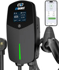 High Performance Level 2 EV Charger 40 Amp 9.6 KW with NEMA 14-50 plug, digital display, and charging connector.