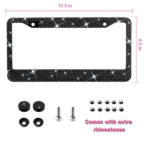Sparkly Stainless Steel Bling License Plate Frame For Women With Over 1200 Faceted Crystal Rhinestones Scratch Guard Edge