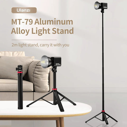 Extendable 81 Inch Photography Light Stand With 360 Degree Ball Head And One Quarter Inch Screw displayed at full height in room
