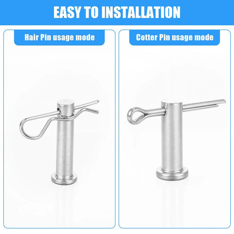 122 Piece Cotter Pin Clevis Pin R Clip Kit With Zinc Plated Hair Pin Assortment showing hair pin and cotter pin usage modes