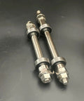 Close-up of Rugged Bicycle Axles With Bearings 140mm And 182mm Front And Rear Hub Kit Two Pack, alloy and steel blend