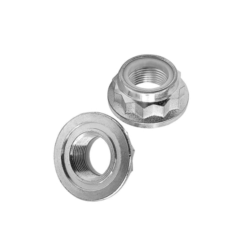 Top Shelf 2PC CV Axle Nut Kit For VW Jetta Golf Beetle GTI Passat Audi TT Quattro shown in close-up, heat treated steel detailed view.