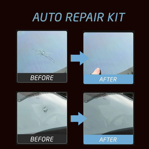 Image showing before and after results using Windshield Repair Kit Two Piece Car Glass Fix Set With Nano Resin Filler For Chips And Cracks Quick Fix That Gets Cracks Gone Glass Kit Auto Windshield Tool.
