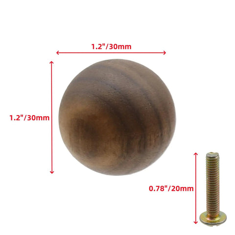 Six Pack Wood Ball Cabinet Knobs One And One Fifth Inch Diameter With Four Fifth Inch Screws Walnut Finish Easy Install Durable Wooden Drawer Hardware For Cabinets Dressers And Home Furniture, 1.2in knob and 0.8in screw