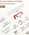 Heavy Duty Ceiling Curtain Track System White 6 To 9 Ft Easy Install Ceiling And Wall Mount Rail With Ultra Quiet Smooth Gliding 3 Ft Sections Each Featuring 10 High Quality Rollers For No Fuss Drapes In Living Room Bedroom Or Home Theater accessories and quantities