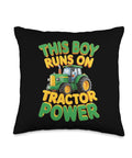 Tractor Power Farm Throw Pillow For Boys And Farmers, Double Sided Print, 100 Percent Polyester Fabric with a tractor graphic.