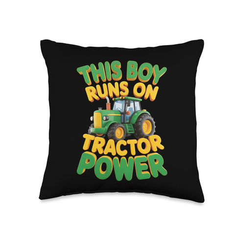 Tractor Power Farm Throw Pillow For Boys And Farmers, Double Sided Print, 100 Percent Polyester Fabric with a tractor graphic.