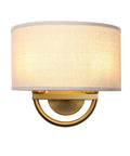 Straight Up Stylish Industrial 2 Light Wall Sconce With Linen Fabric Shade Super Solid Metal Frame Build Nailed The Vintage Look Dead Set Perfect For Hallways Bedrooms Living Rooms Easy Hardwired Install That Just Works Flawless Every Time featuring a linen fabric shade with brass frame.