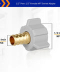 10 Pack Half Inch PEX to Half Inch Female NPT Swivel Brass Fittings Adapters Lead Free Potable Water Connector PEX B and C Compatible NSF ASTM F1807 Certified RV Plumbing Adapter for Easy DIY Repairs, 1/2 PEX to 1/2 NPT