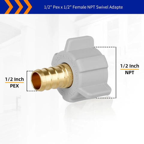10 Pack Half Inch PEX to Half Inch Female NPT Swivel Brass Fittings Adapters Lead Free Potable Water Connector PEX B and C Compatible NSF ASTM F1807 Certified RV Plumbing Adapter for Easy DIY Repairs, 1/2 PEX to 1/2 NPT