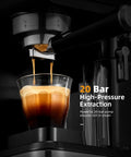 Big Time 20 Bar Espresso Machine And 9 In 1 Coffee Maker With Glowing LED Panel demonstrating 20-bar high-pressure extraction.