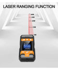 Ace Multifunction Stud Finder And Wall Scanner With Integrated Laser Rangefinder showing laser distance function with measurements.