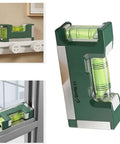 Compact Magnetic Bubble Level 83mm Accuracy for spirit Level for Woodworking Plumbing Metal Surfaces Silver on a shelf and window