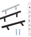 Sleek Matte Black Cabinet Handles And Drawer Pulls In A Nifty Ten Pack, featuring matte black and chrome options with mounting screws.