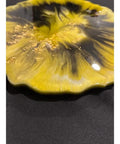 Yellow and Black Resin Lazy Susan with Gold Leaf Floral Centerpiece close-up showing 13.5-inch charcuterie board design