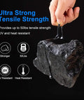 Hand holding rock with 8 Inch Black Zip Ties Heavy Duty 50 Pound Tensile Strength 100 Pack Industrial Grade Cable Ties UV Resistant Nylon 66