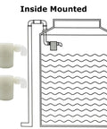 Diagram showing Two Pack Three Quarter Inch Side Inlet Float Valve For Water Tanks, no fuss easy install, automatic refill stop.