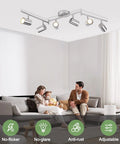 Living room with Dope 6 Light Brushed Nickel Ceiling Track Lighting Fixture Kit showcasing adjustable lighting on ceiling.