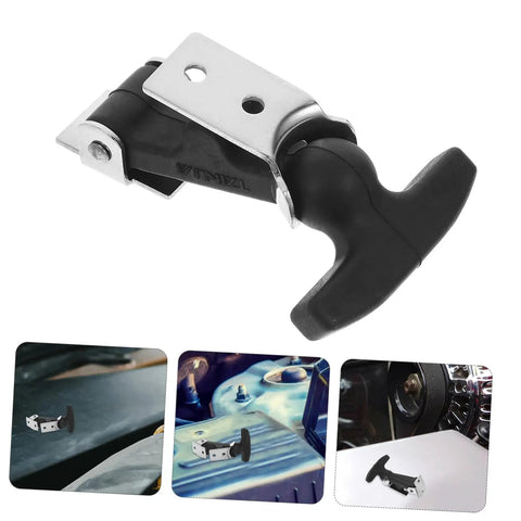 Elastic T Handle Draw Latches With Rubber Hood Catch Lock Bracket for vehicle toolboxes and cargo racks, close-up view