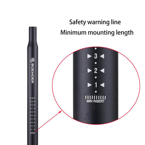 Close-up of Heavy Duty Aluminum Bike Seat Post 400mm Long Fits 25.4 27.2 28.6 30.4 30.9 31.6 Millimeter Diameters with safety markings