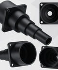 Four Pack Vacuum Hose Adapters Set For Universal Tool Attachments And Dust Collection, black stepped adapters in various views.