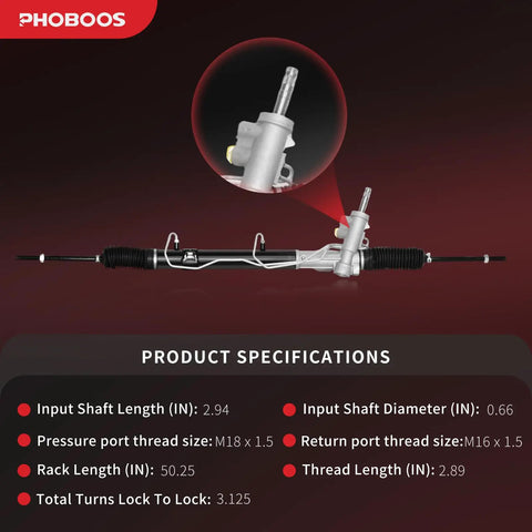 Hydraulic Power Steering Rack And Pinion Assembly For Chrysler Town And Country Voyager Caravan And Grand Caravan 2001 2004 New Unit Leak Resistant Direct Fit Ref 22 348 For Your Ride product specifications including dimensions and thread sizes.