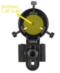 Front view of Phone Mount Adapter For Spotting Scopes And Binoculars showing 34-62mm quick align feature for iPhone 6 Plus and Android phones