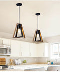 Farmhouse Pendant Light Kit Two Pack with Adjustable Hanging Lights for Kitchen Island Black and Wood Rustic Fixture in modern kitchen