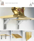 Heavy Duty Folding Triangle Wall Brackets For Custom Corner Shelves, Built Like A Tank Stainless Steel Corner Supports on wooden shelf.