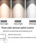 Three color dimmer switch options for UWYTGF 3.3 Inch Retrofit Led Recessed Light showing 3000K, 4000K, 6000K light temperatures.