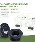 2 Pack Dishwasher Lower Rack Wheel Replacement WD12X26146 with wheel detail and dishrack diagram on green background