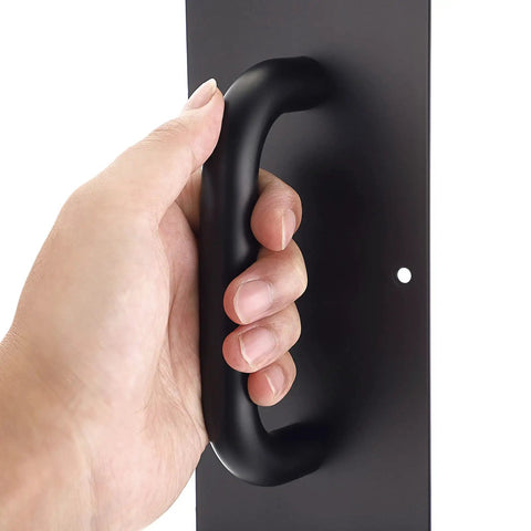 Two Pack 12 Inch Stainless Steel Door Handles With Screws Heavy Duty Pull Push Plates Rust Proof 304 Stainless Solid Black Finish For Home Office And Public Doors Easy Installation, black handle in hand