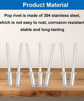 Close-up of stainless steel blind rivets from 110 Piece Stainless Steel Blind Rivet Kit With Seven Sizes In A Labeled Organizer.
