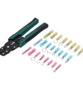 Self Adjusting Ratchet Ferrule Crimping Tool Kit For AWG 22 Through 10 Wire Includes 200 Insulated Heat Shrink Butt Connectors