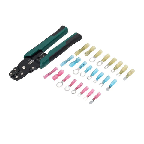 Top Tier Self Adjusting Ratchet Crimping Tool Kit With 200 Insulated Butt Connectors For Marine Electrical Wiring And Copper Terminals In AWG Sizes From 10 To 22 Making Your Boat Or Car Jobs Super Easy And Totally Secure, with connectors