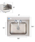 Commercial Hand Sink With Gooseneck Faucet 304 Stainless Steel Wall Mount Utility Sink NSF Certified shown with dimensions