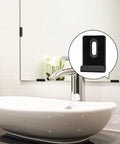 6 Piece Heavy Duty Metal Mirror Clips Set For Wall Mounting Powder Coated Rust Resistant J Brackets in bathroom setting with mirror.