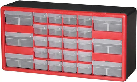 26 Drawer Plastic Storage Cabinet For Garage Organization And Craft Projects Pro Grade Bead And Brick Organizer Teacher Toolbox Makeup Organizer Heavy Duty Bead Box 20 W X 6 D X 10 H Red