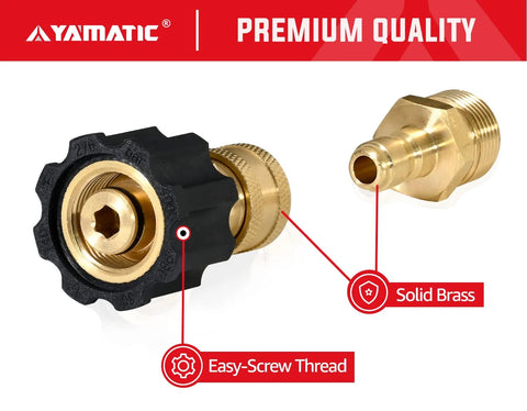 YAMATIC 1/4-inch quick-connect pressure washer adapters, solid brass fittings with black plastic knob, 2-pack